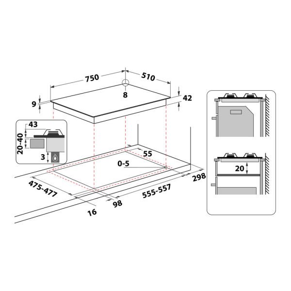 PMW 75D2/IXL LPG ÇELİK  CAM LEVHALI 60 CM OCAK